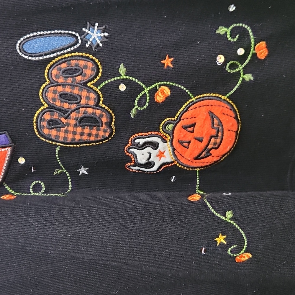 Moving  Bleu, Halloween, Fall, Embroidered And Sequins , Black Pullover Sz S - Picture 7 of 7